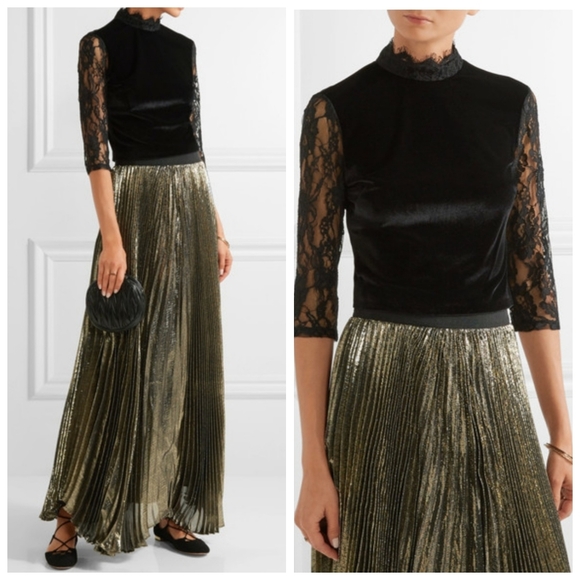 Alice + Olivia Jenny Mock Neck Lace Velvet Crop Size 6 - Picture 2 of 14